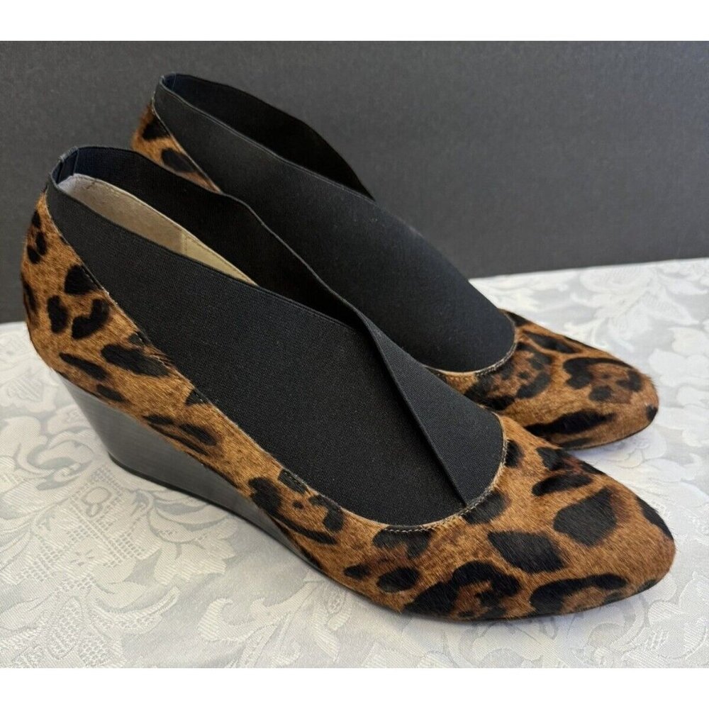 Taryn Rose Kelly Wedge Shoe Size 8.5M Leopard‎ Calf Hair Slip On